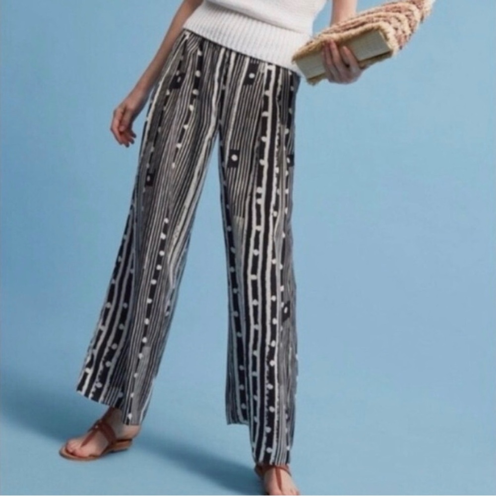 Anthropologies Elevenses Ines Satin Wide Leg Pants in Black White Size Medium